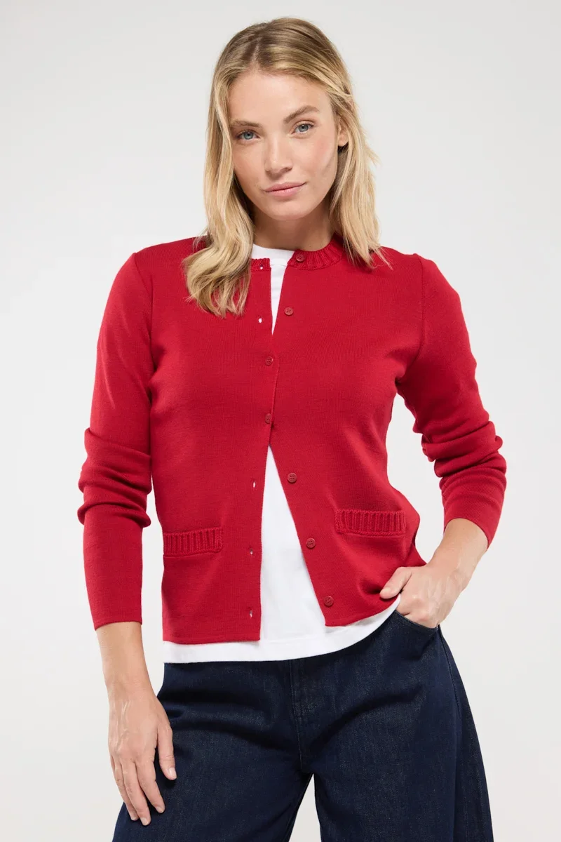 Modern Cardigan col rond - Laine et acrylique Casual