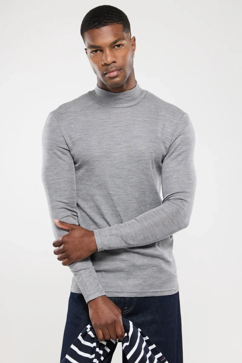 High-End T-shirt manches longues col haut - laine et soie Trusted