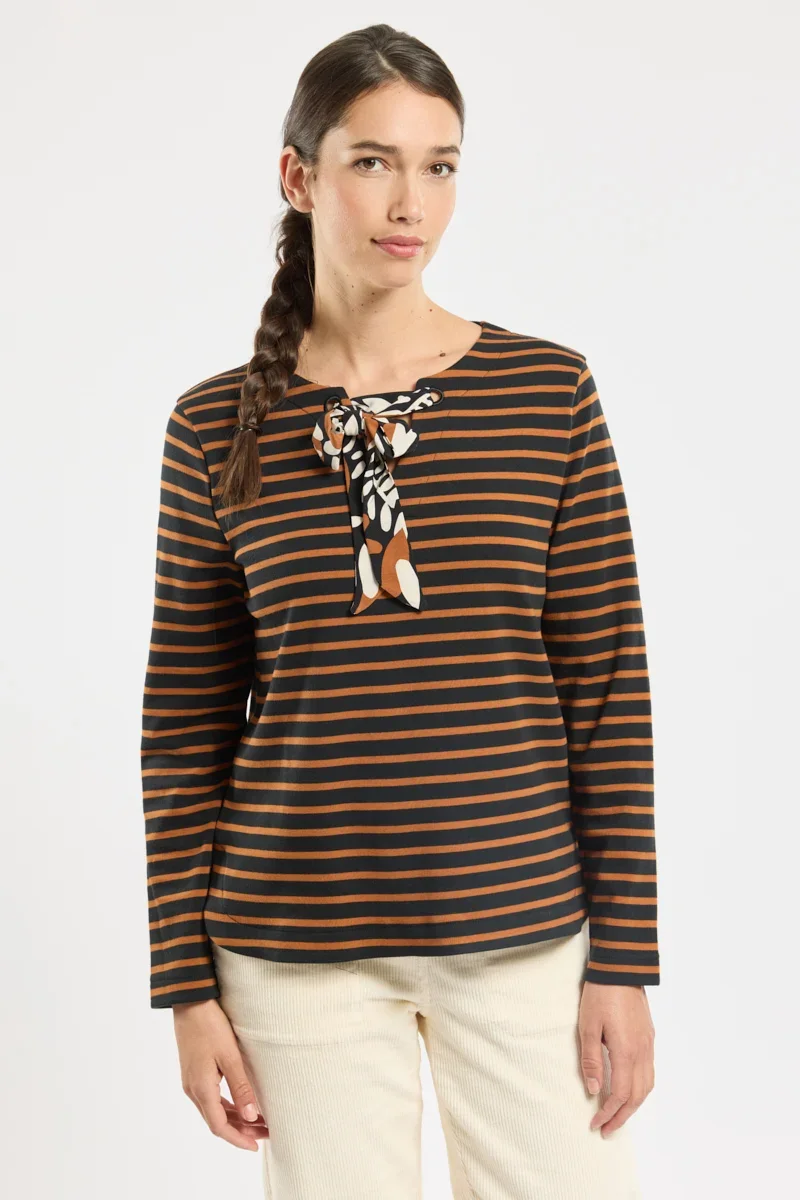Sustainable Breton striped shirt with lace fastening - cotton High-End