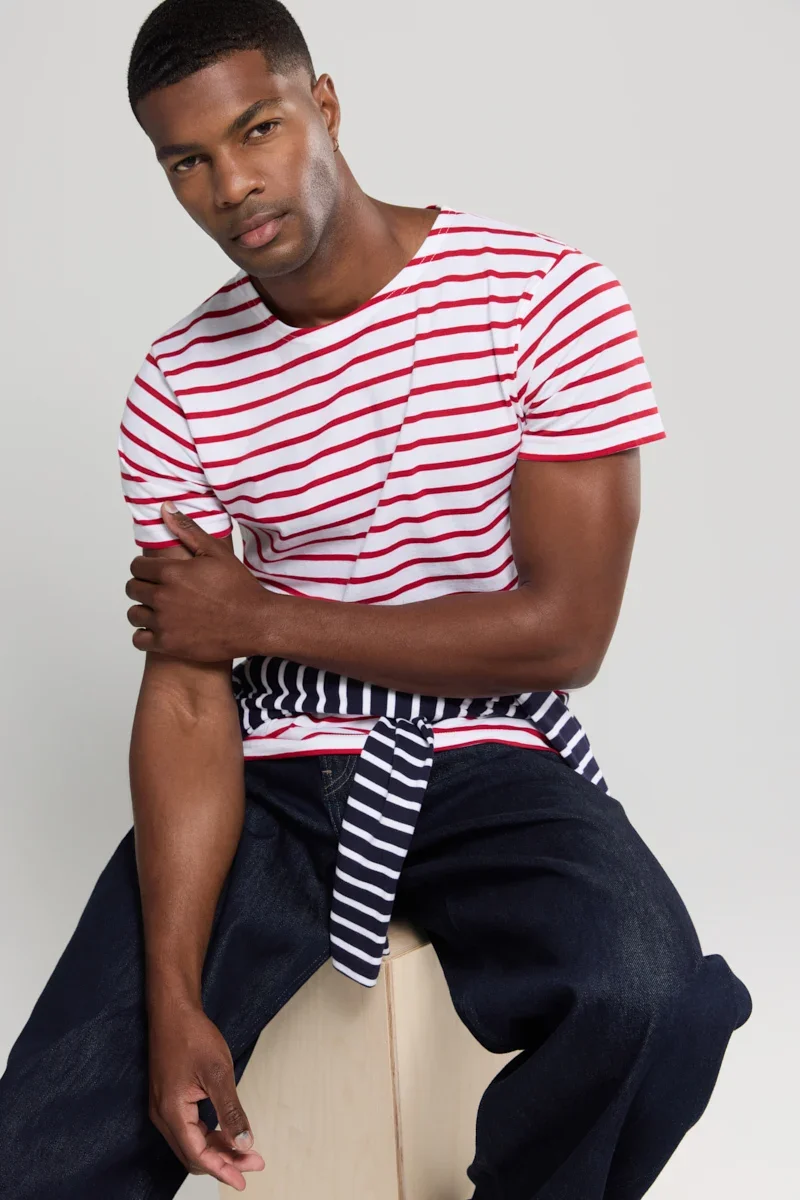 Organic Short-sleeved Breton striped shirt - lightweight cotton Solid
