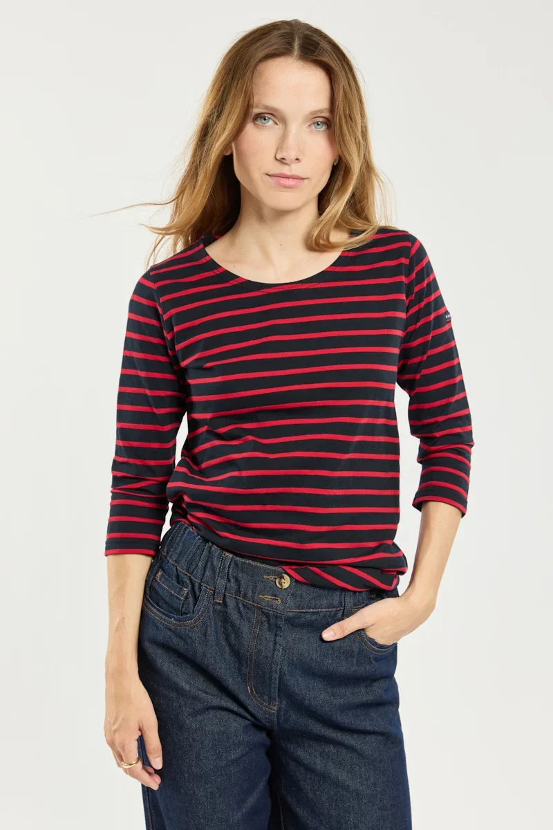 Fashionable Marinière manches 3 4 - coton léger Enhanced