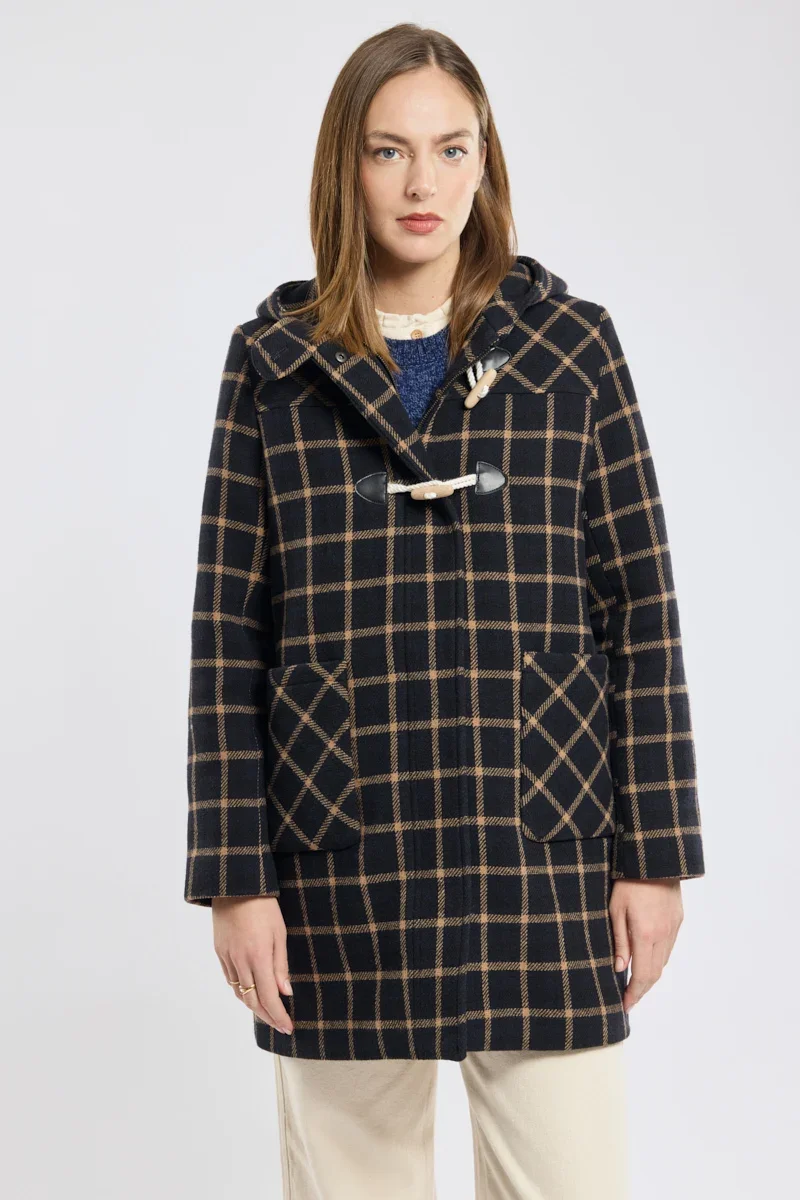 Detailed Duffle-coat à carreaux - drap de laine Sustainable