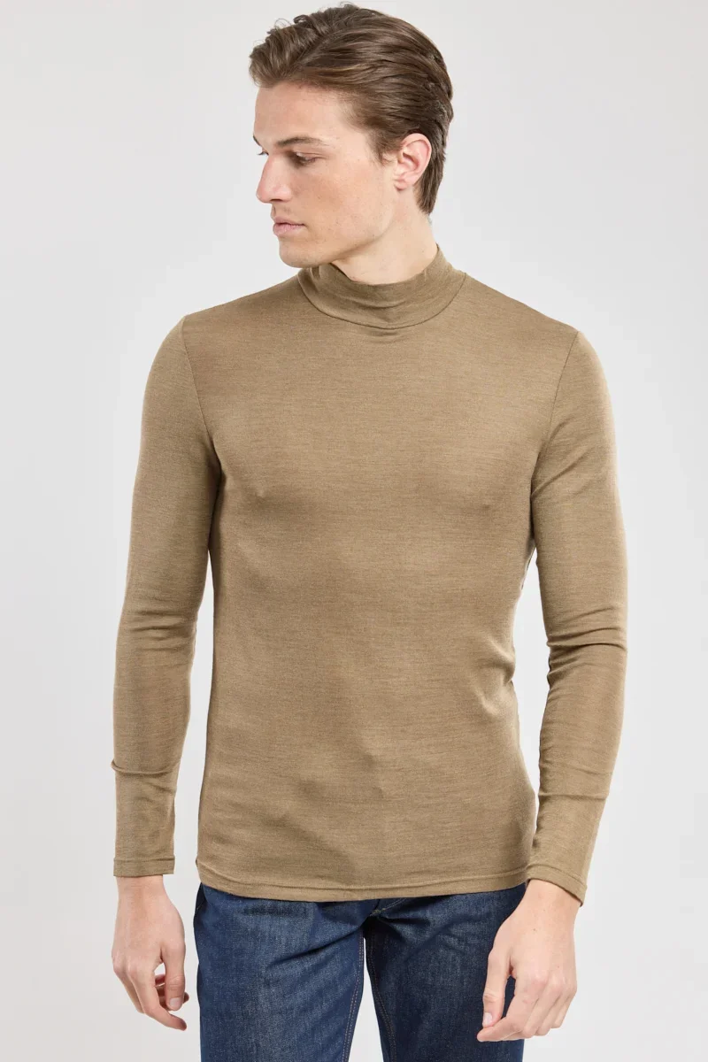 Exceptional T-shirt manches longues col haut - laine et soie Pure