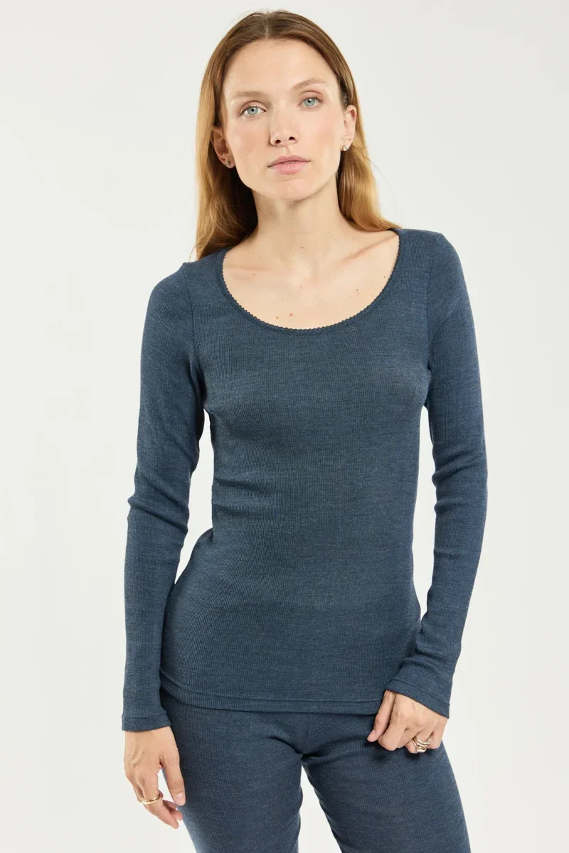 Recyclable T-shirt manches longues - laine et soie Eco-Friendly