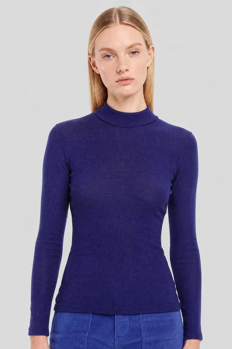Dependable T-shirt col montant - laine et soie Smart