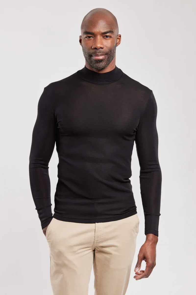 Proven High neck long-sleeved T-shirt - wool and silk Reusable