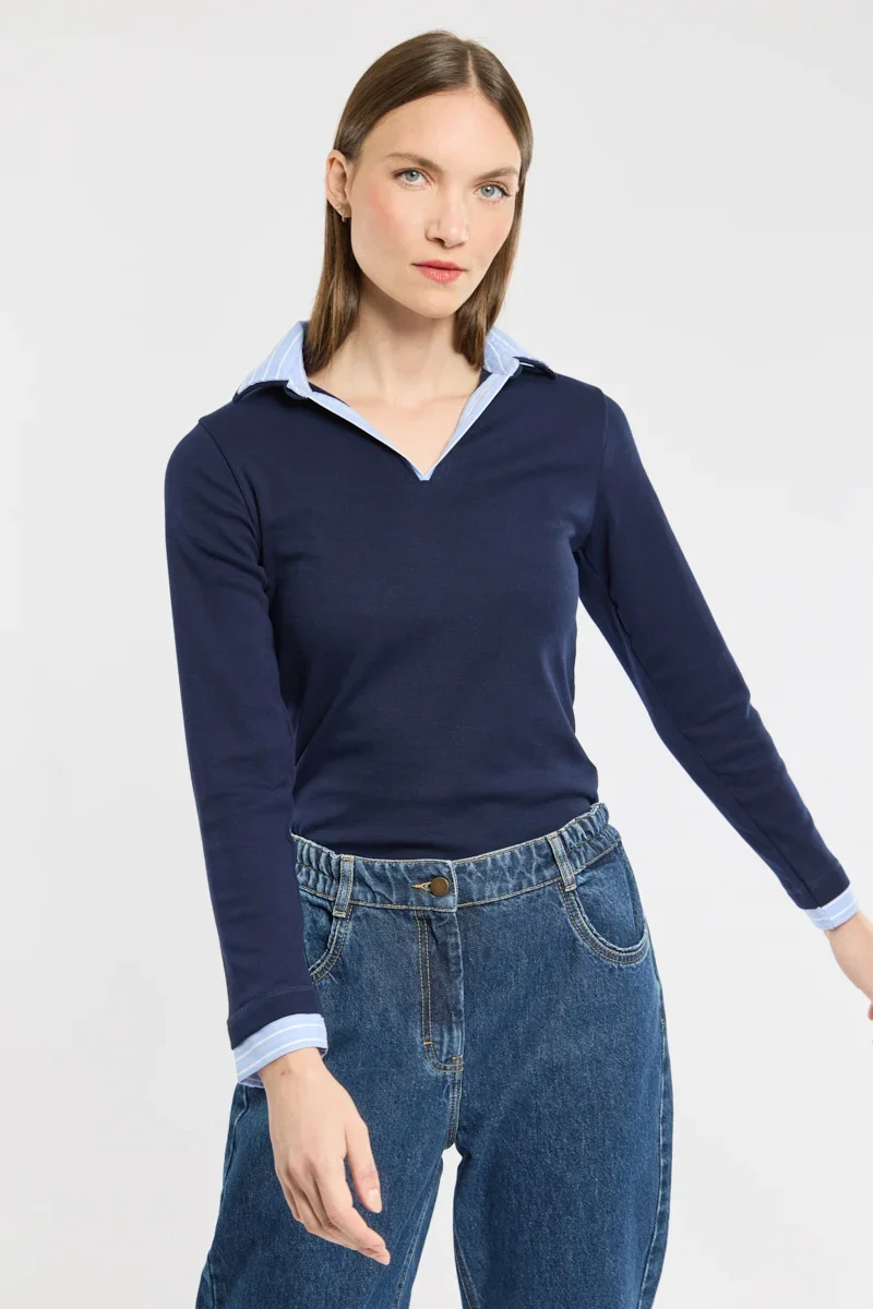 Relaxed Trompe l'oeil polo shirt - cotton Detailed