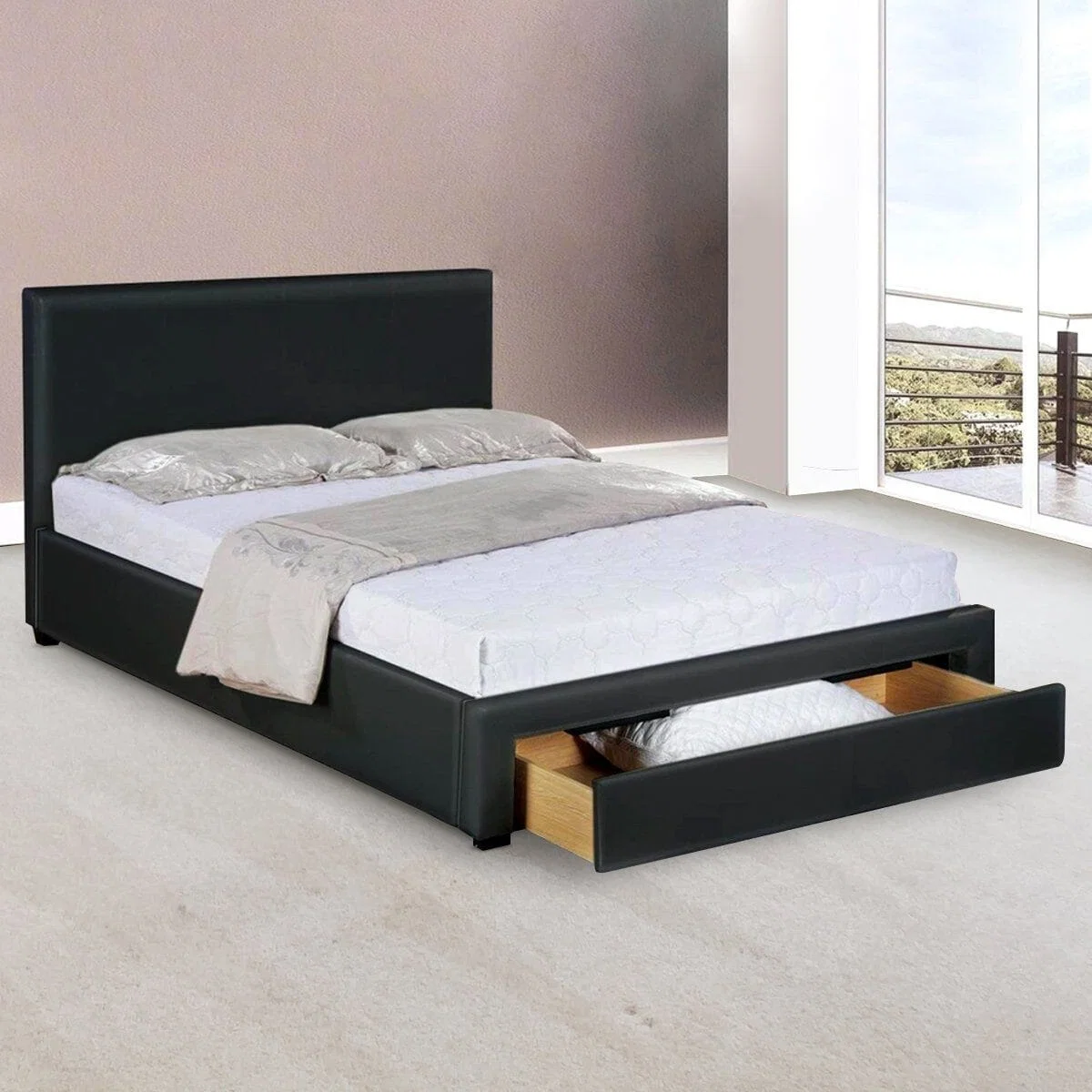 Stylish Faux Leather Bed Frame with Drawer Unique