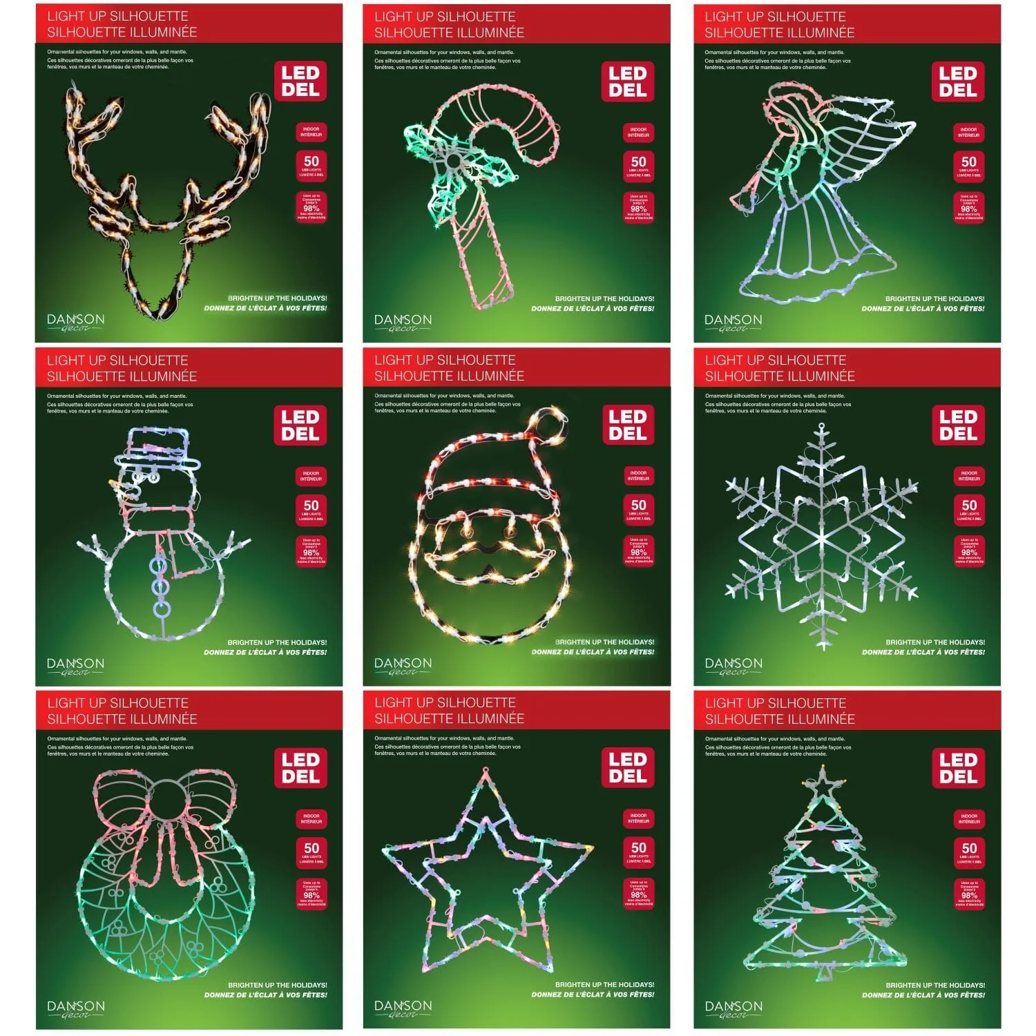 Sustainable LED Christmas Silhouette Lights – Assorted Designs 50 Count Dependable