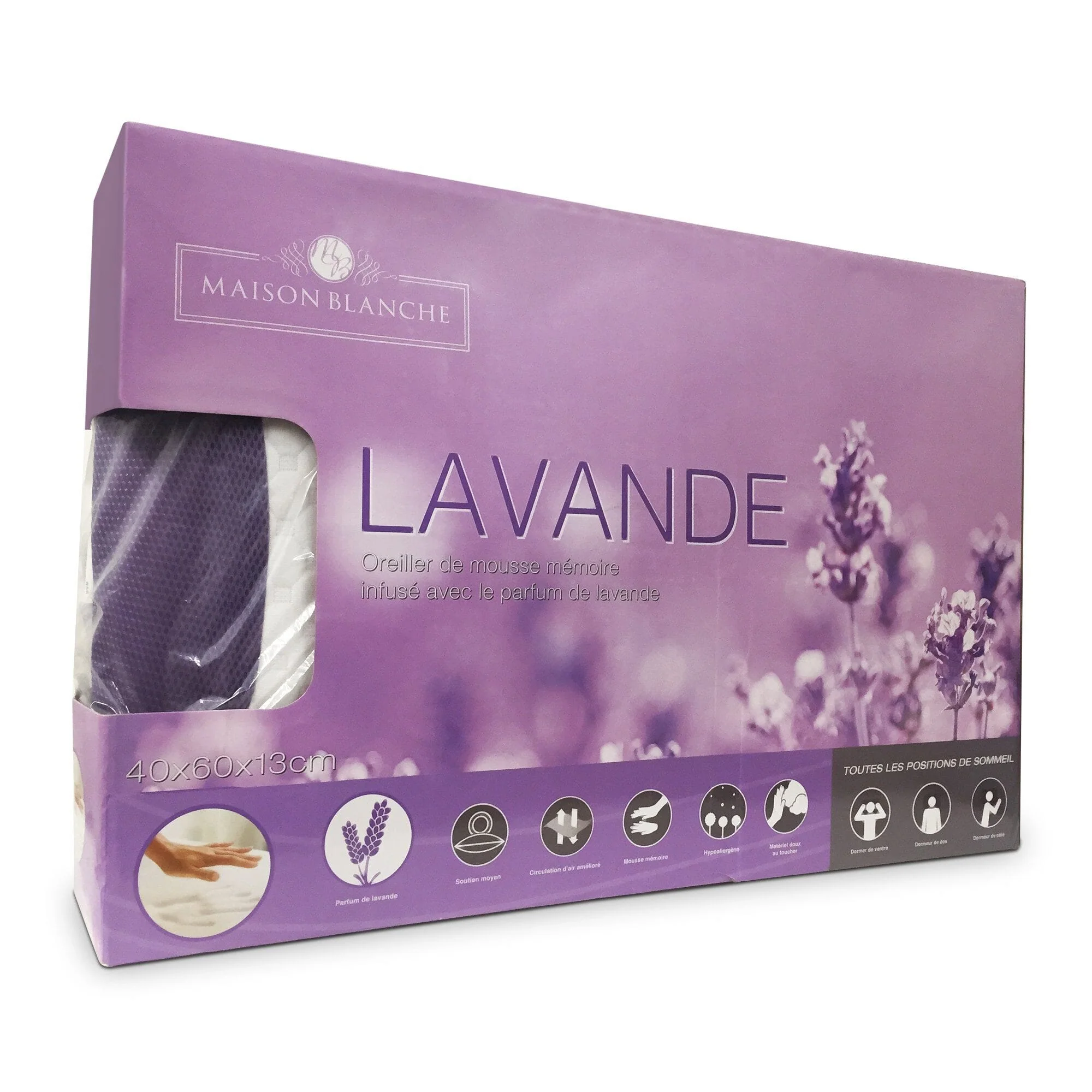 Breathable Maison Blanche Lavender Infused Memory Foam Pillow Safe