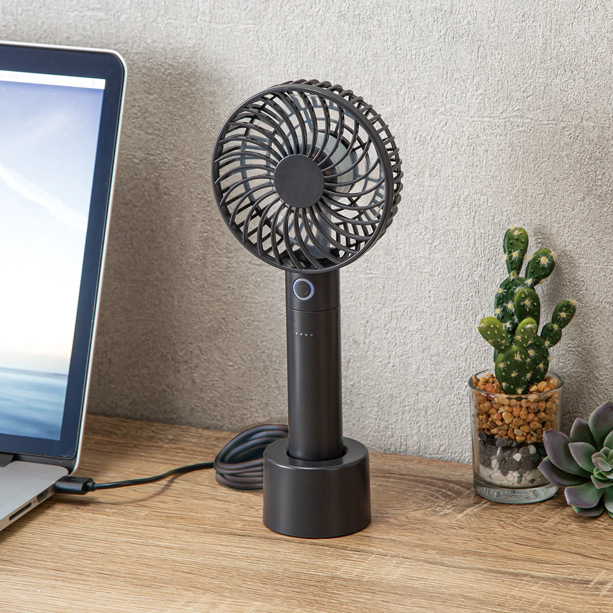 Next-Generation HANDY FAN AND POWERBANK WITH CHARGEABLE BASE HF316DGY Pure