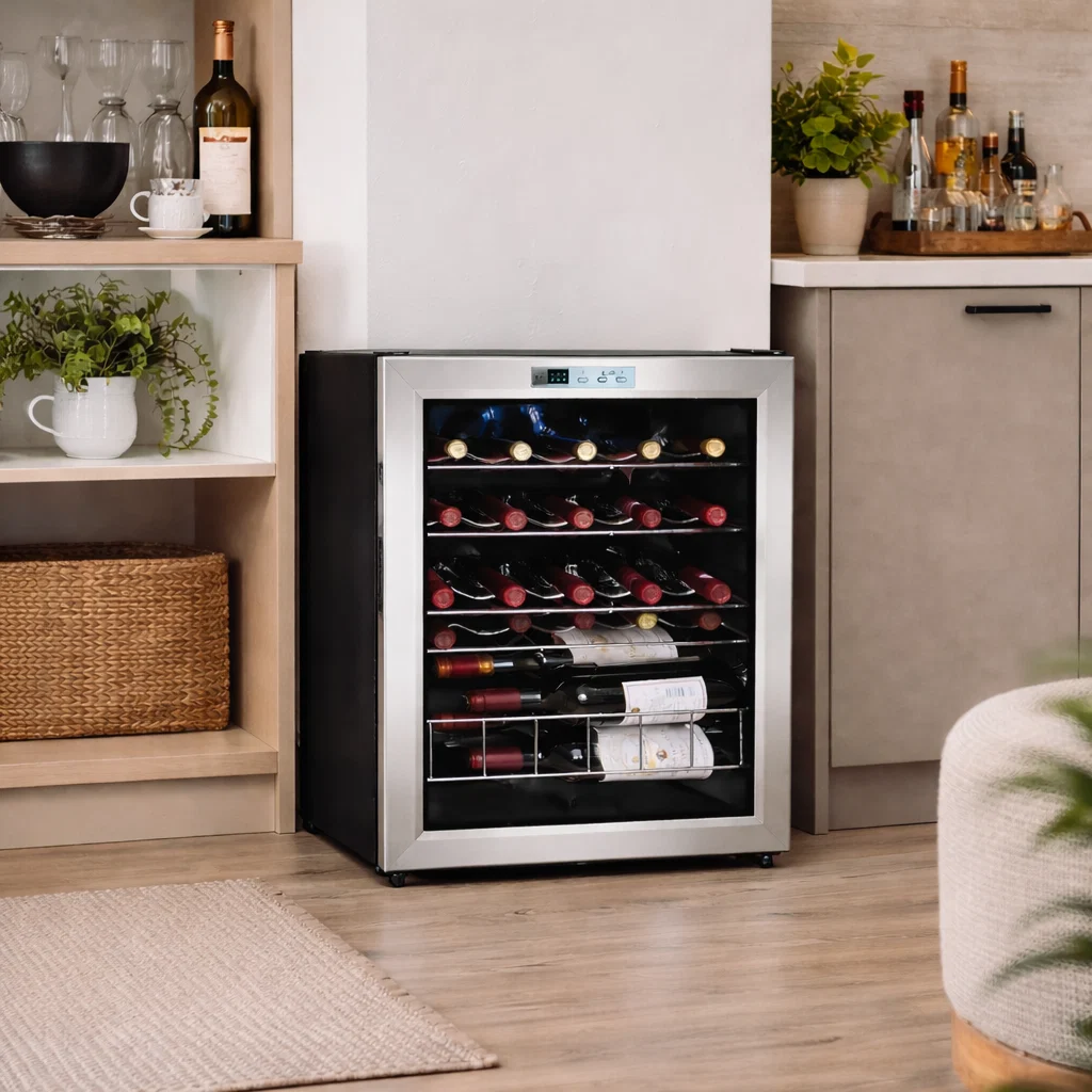 Refined Compact 15-Bottle Wine Cooler with Glass Door Smart