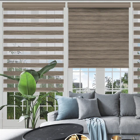 Luxury Day amp Night - Cordless Wood Look Roller Blinds Brown Trendy