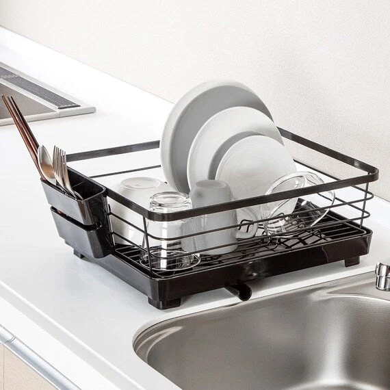 First-Class DISH DRAINER DOUBLE COATING 1TIER-WIDE BK Safe