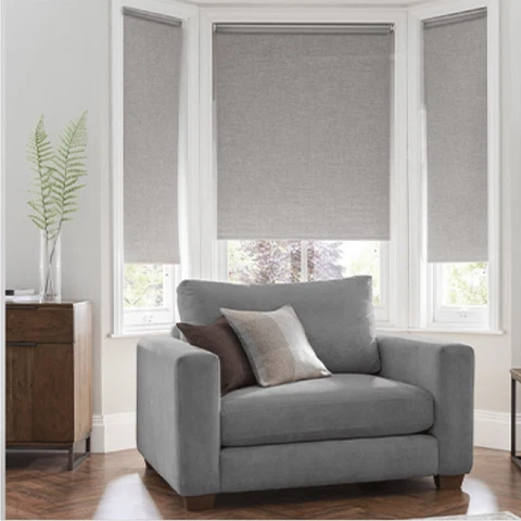 Relaxed Linen Look Blackout Roller Shades Grey Fine Crafted