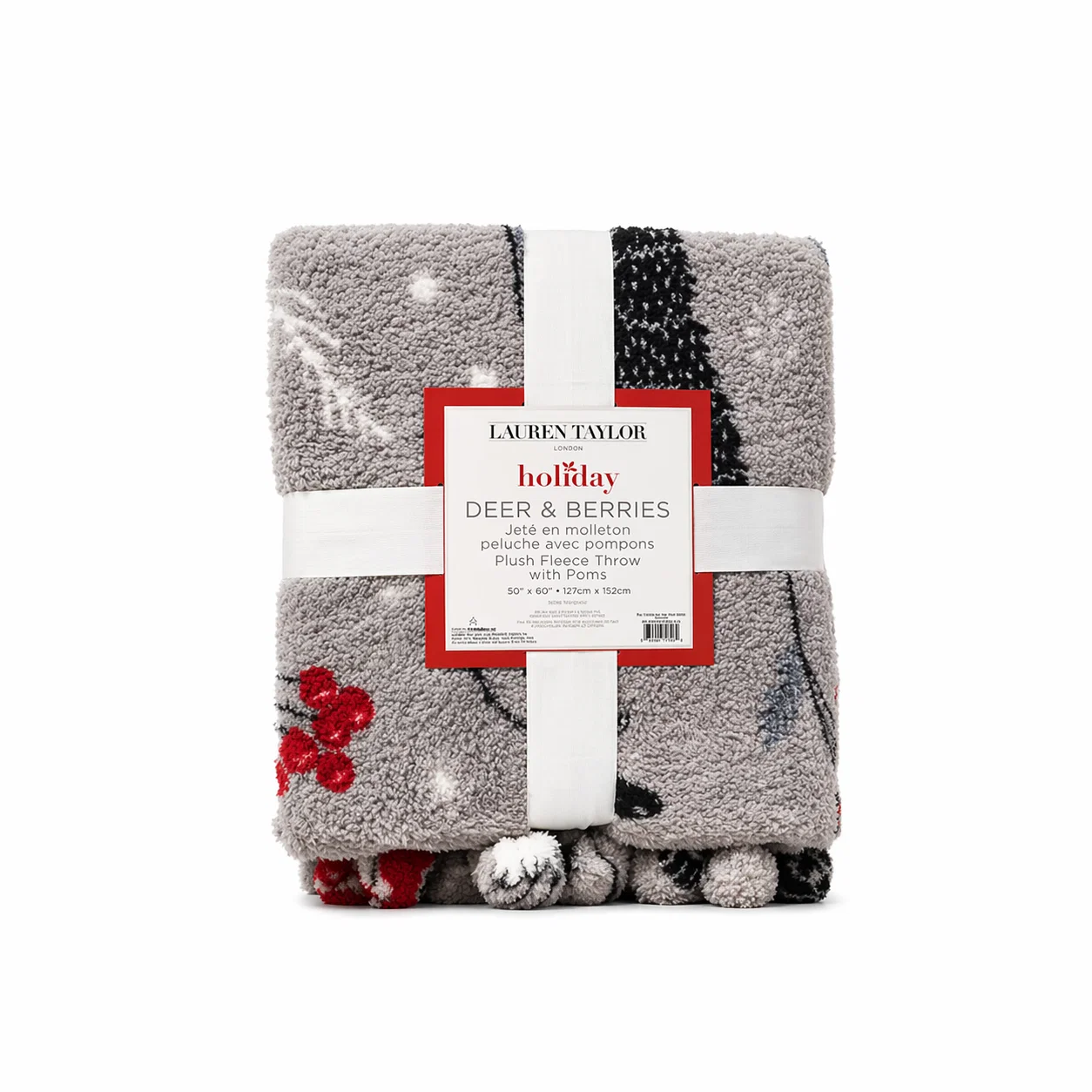 Natural Plush Fleece Throw With poms 50 60 Fine Crafted