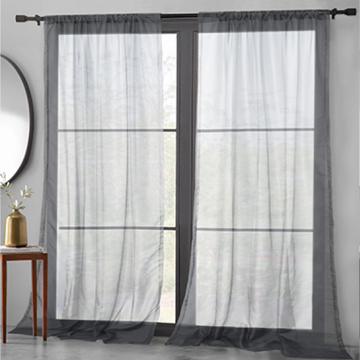 Classic Basic Elegance - 2pk Sheer Pole Top Panel-Grey-54 x 84 Professional