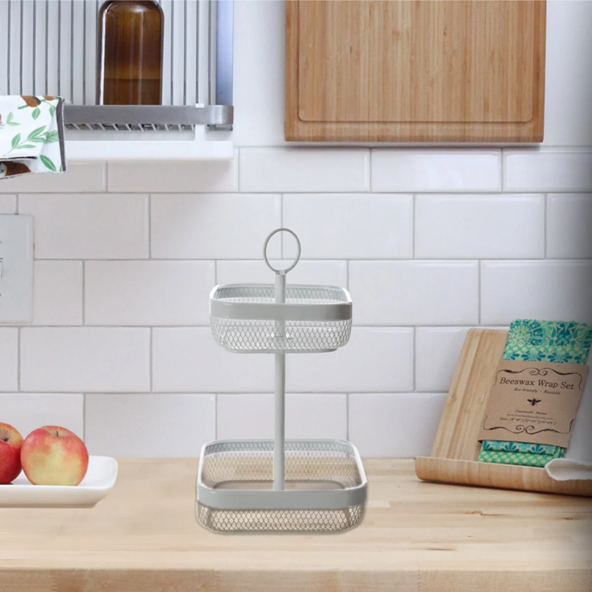 Eco-Friendly Wire 2 Tier Basket White 21x21x34 Professional