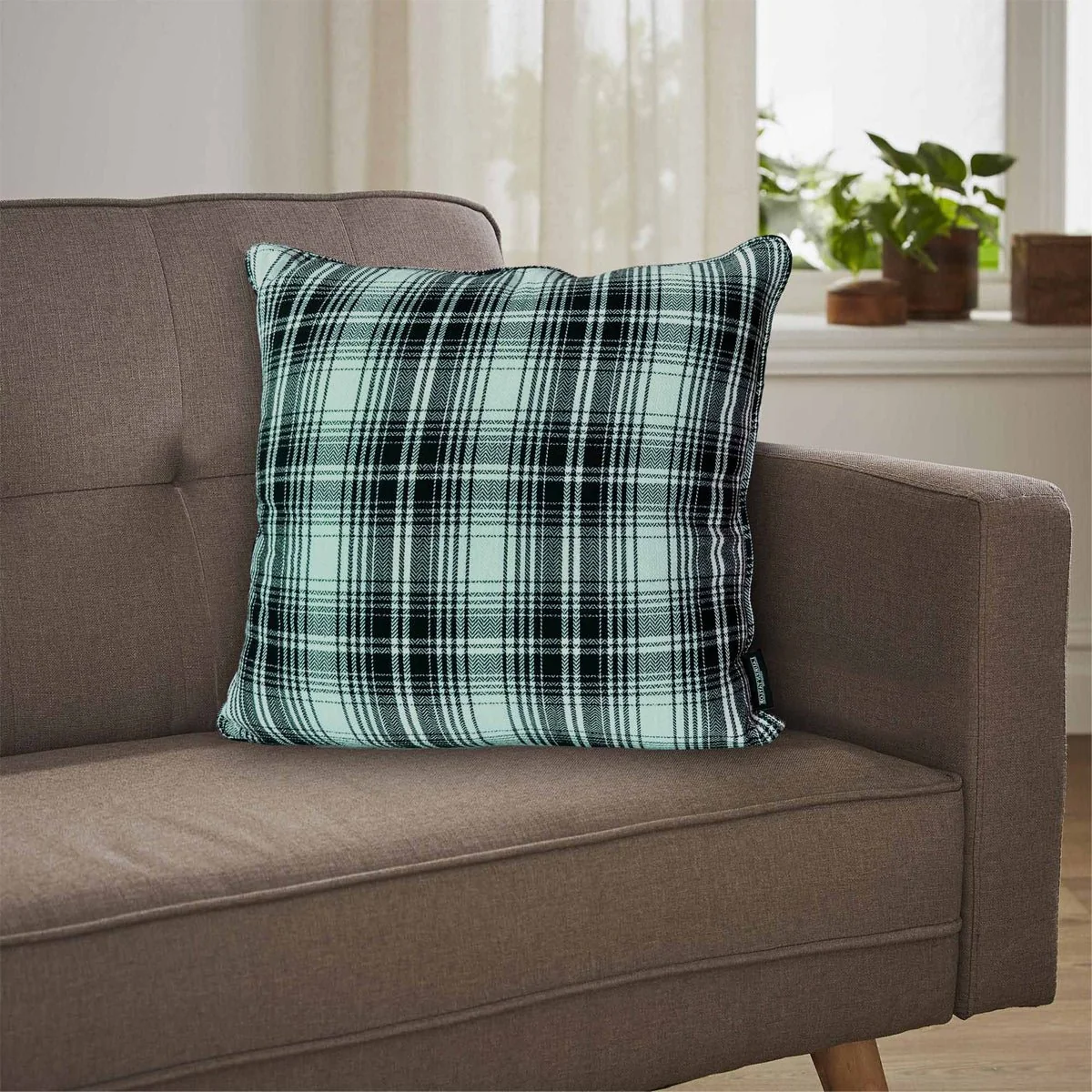 Eco-Friendly Kamala- Plaid Cushion 18x18 Black white Easy-to-Use