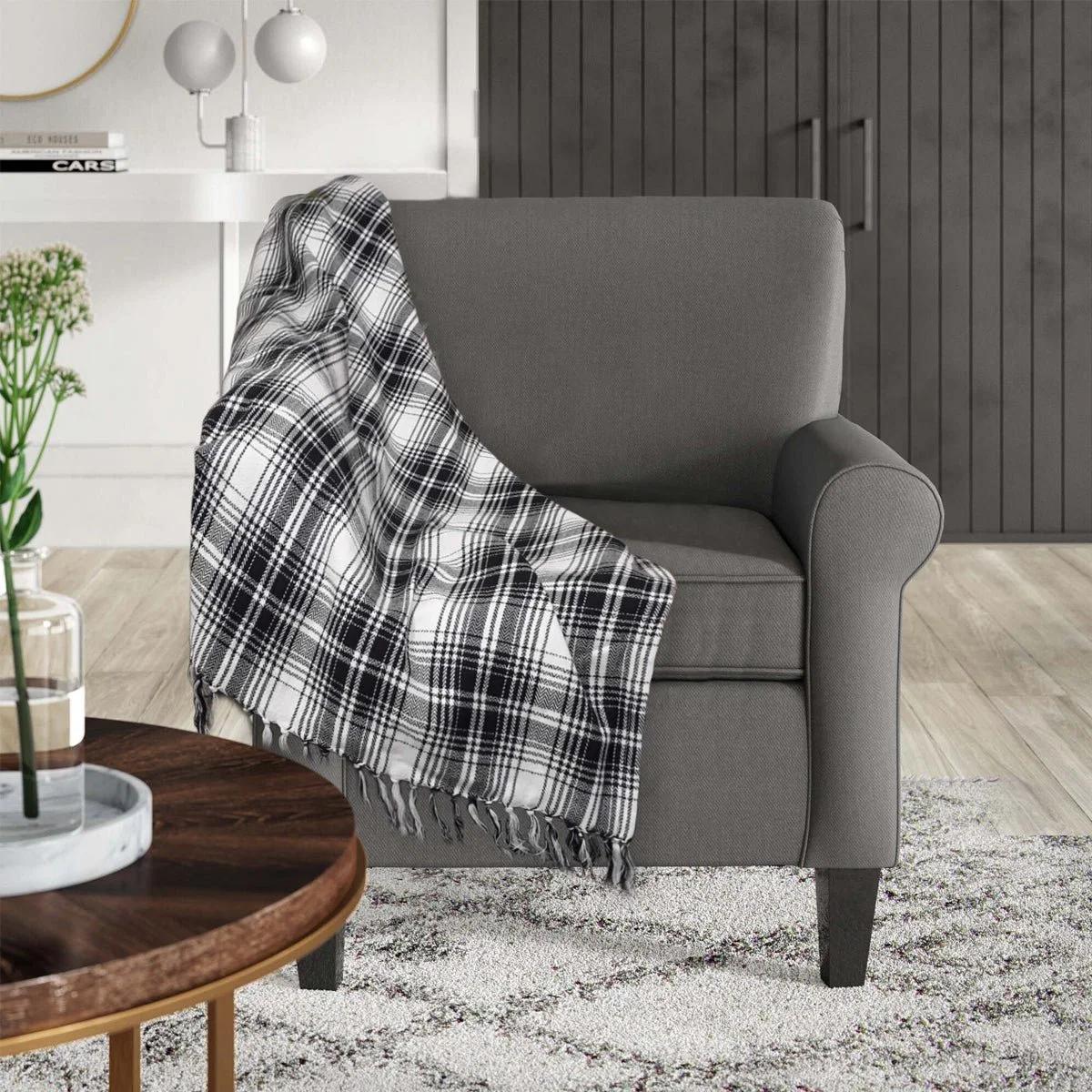 Comfortable Kamala- Plaid Throw 50x60 Black white Powerful