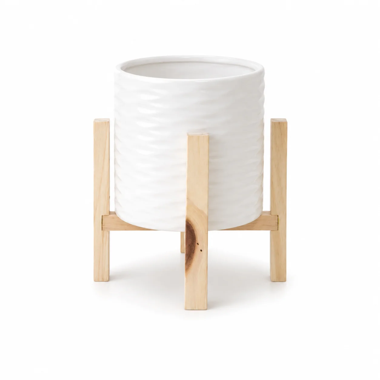 Trusted Planter Textured Ceramic Wood Stand 12.5x12.5x18 Optimized