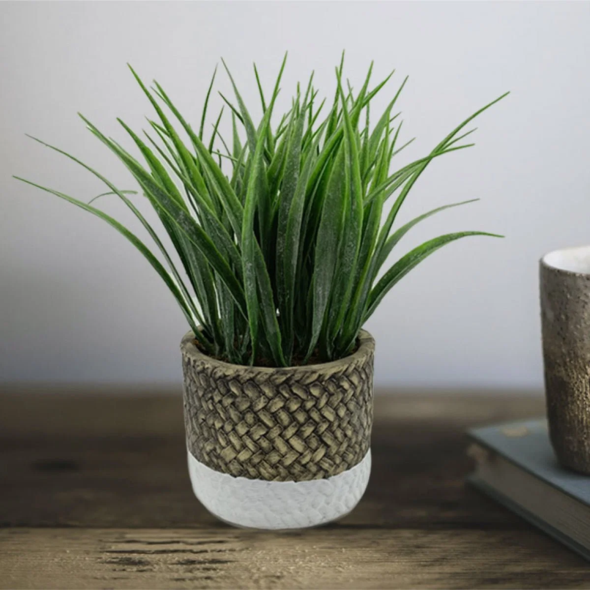 Original Design Grass Cement Stitch Pot White Grey 20x22 Outstanding