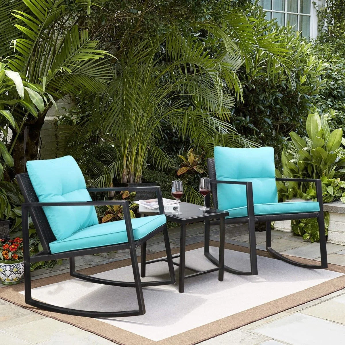 Outstanding 2 Rocking Armchairs and Side Table Outdoor Set Classic