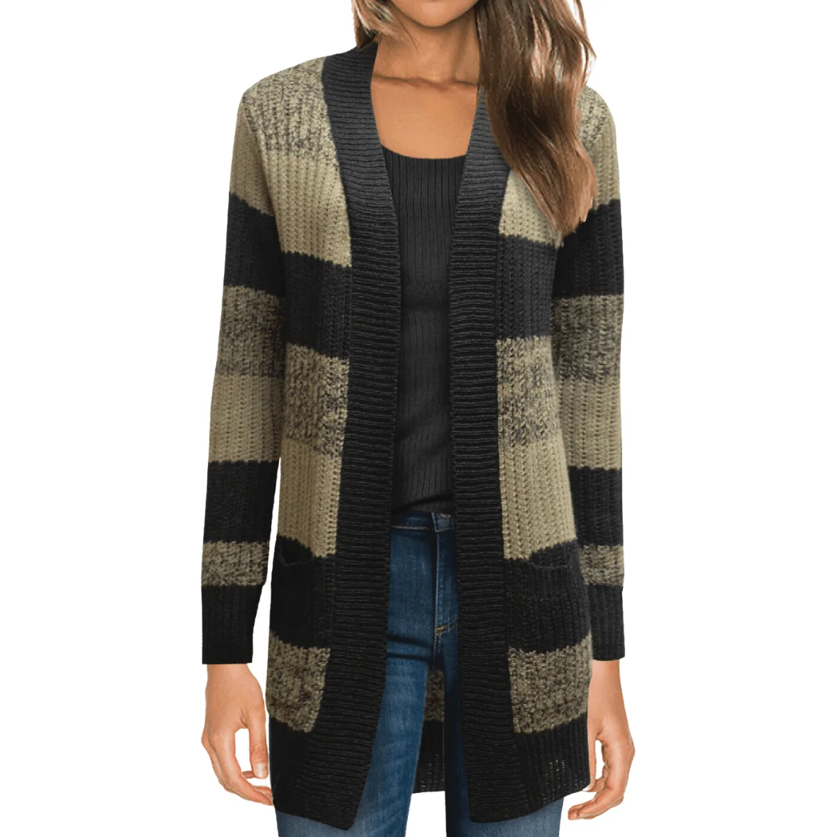 Reusable O s Striped Open Front Cardigan Shawl Effective
