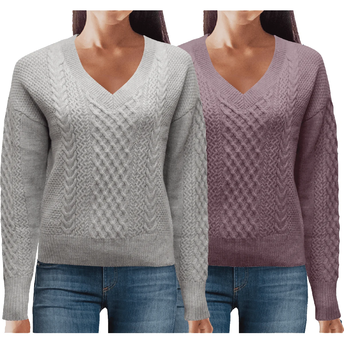 Safe V-Neck Pullover With Diamonds Cabl Dependable