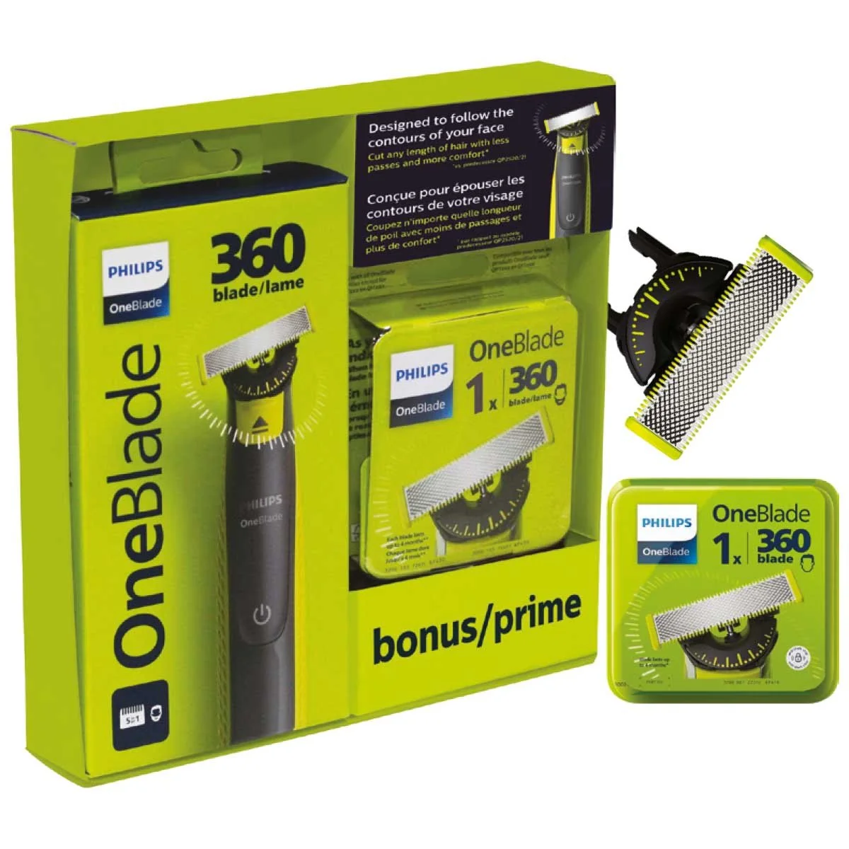 Durable Philips One Blade 360 Trimmer with 3x Bonus 360 Blade Recyclable