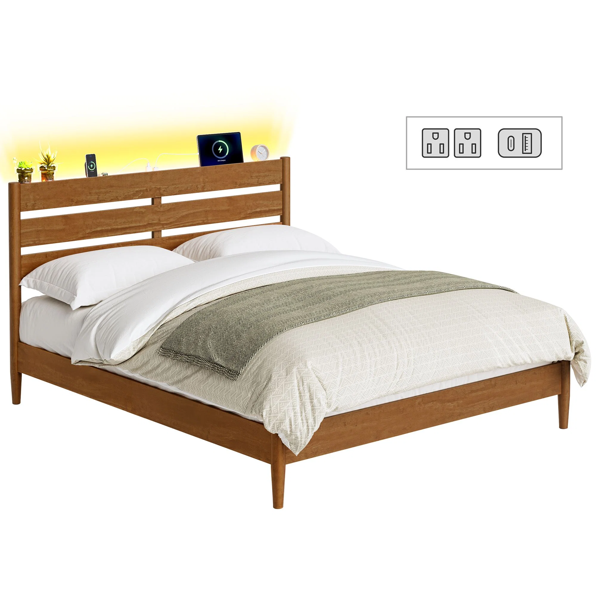Clean VASAGLE VASAGLE Bed Frame Wood Platform Bed with Storage Headboard Verified