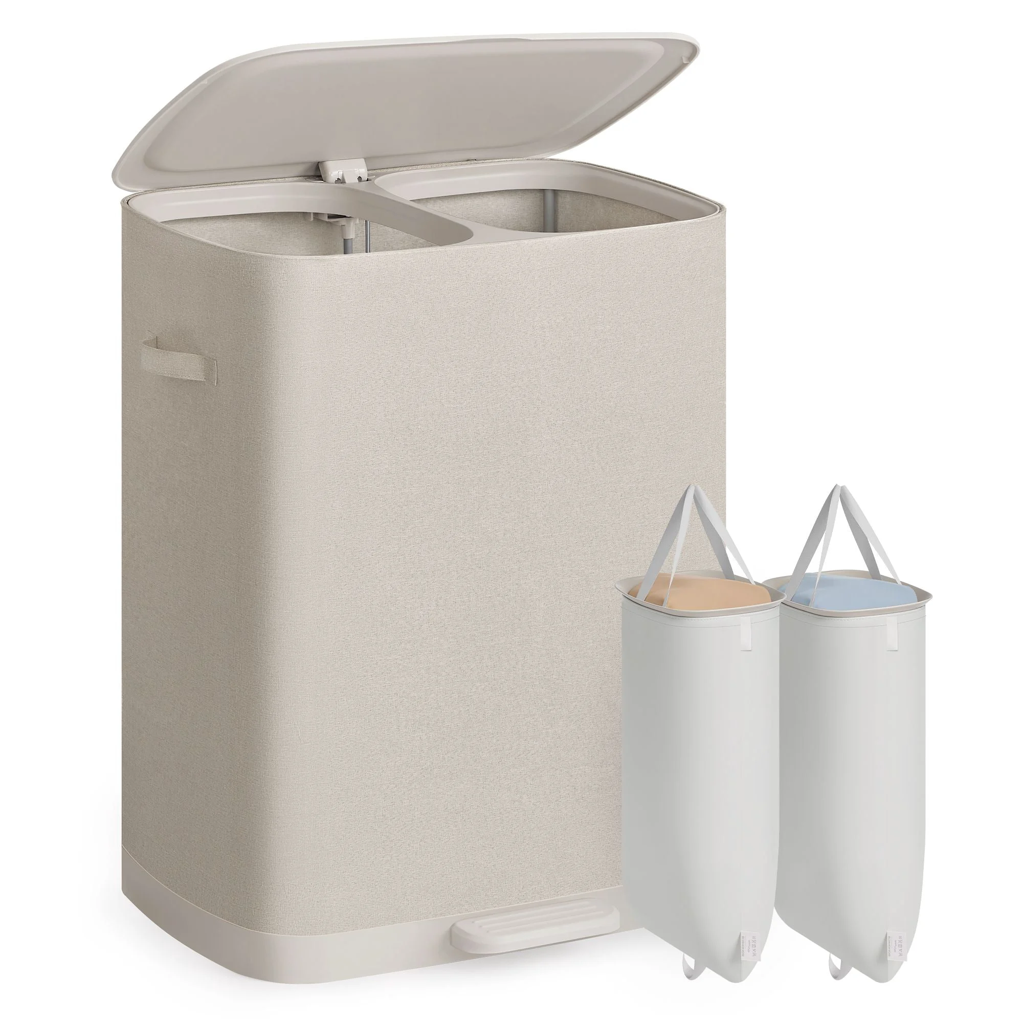 Verified SONGMICS SONGMICS Laundry Basket with Lid 42.2 Gallons 2-Compartment Laundry Hamper with Handle and Pedal Removable Liner Easy Assembly 22 x 18.5 x 29.5 Inches Relaxed