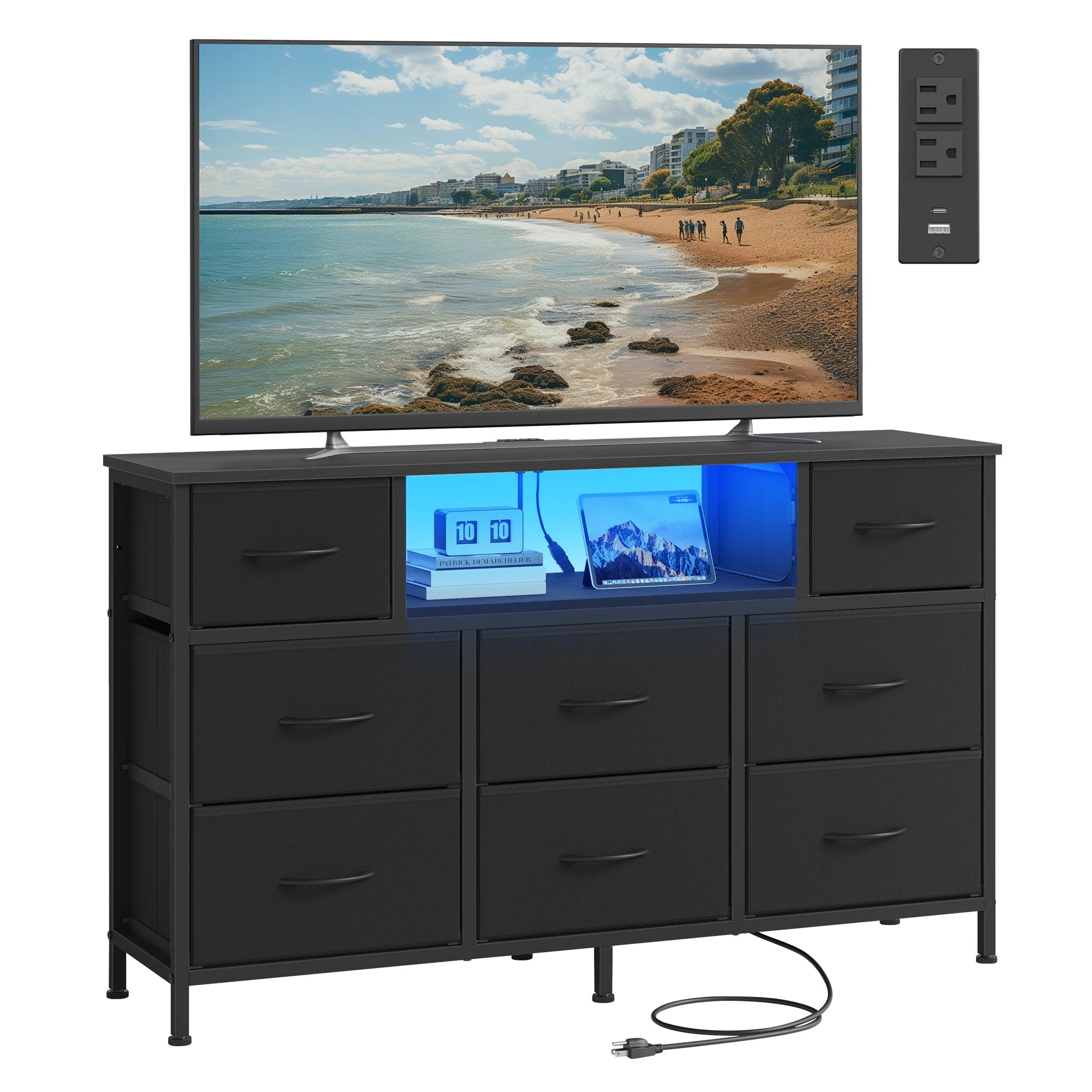 Easy-to-Use SONGMICS BELLAH Collection - Dresser for Bedroom with Outlets and LED Lights TV Stand for T Up to 55 Inches Crafted