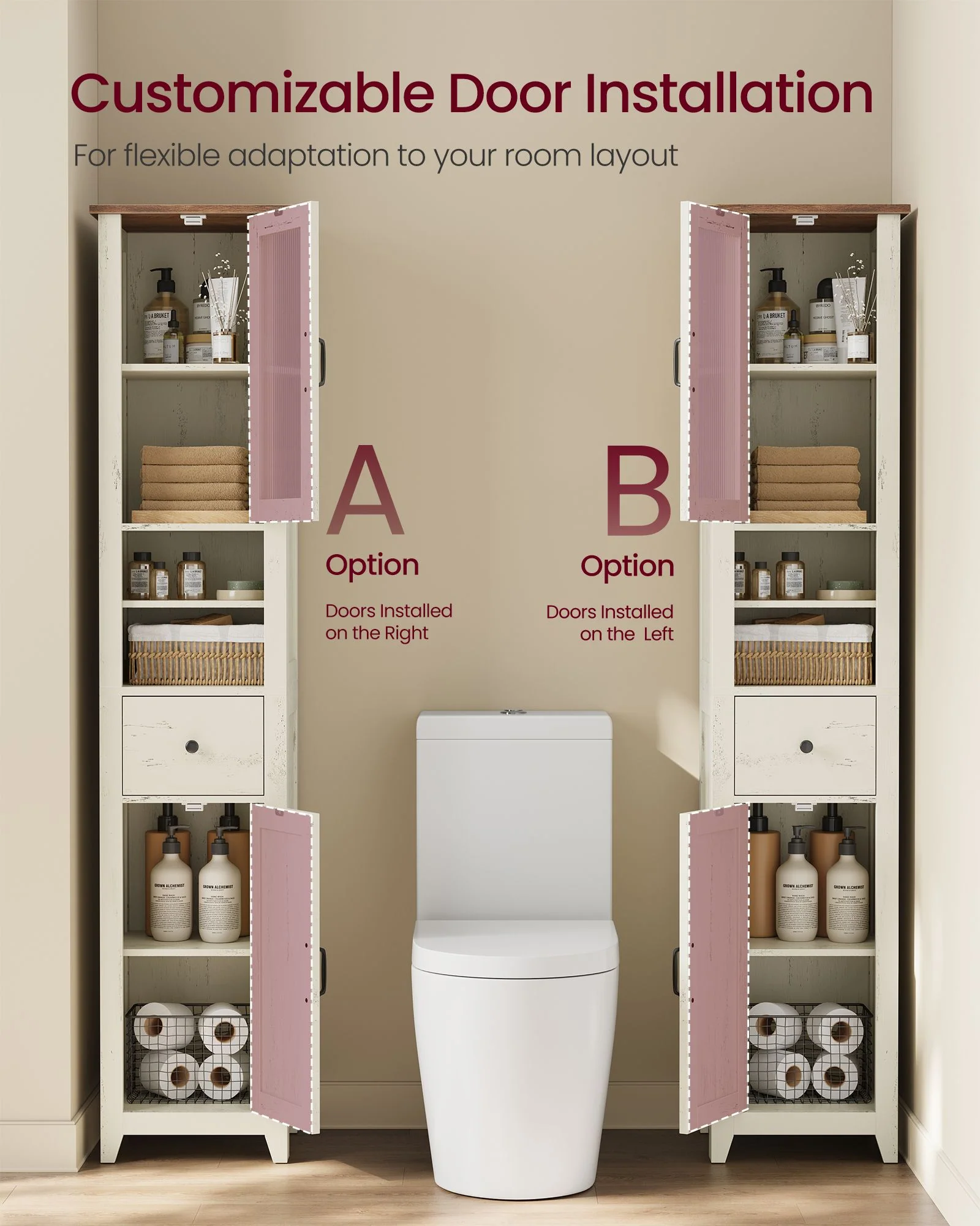 Classic VASAGLE VASAGLE Tall Bathroom Cabinet Elegant