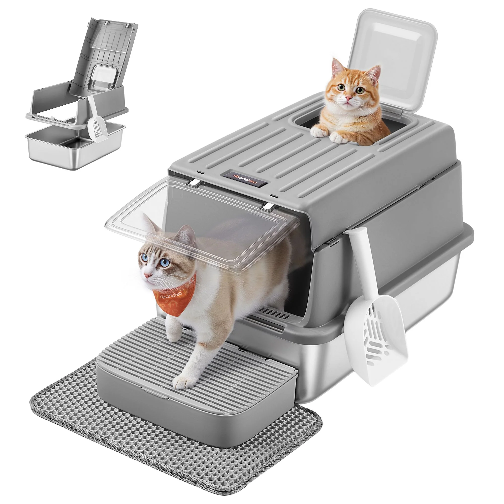Green Feandrea Feandrea Stainless Steel Cat Litter Box with Flip Lid Clean