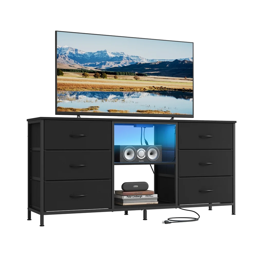 Refined SONGMICS BELLAH Collection - Steel dresser with drawers and shelves Natural