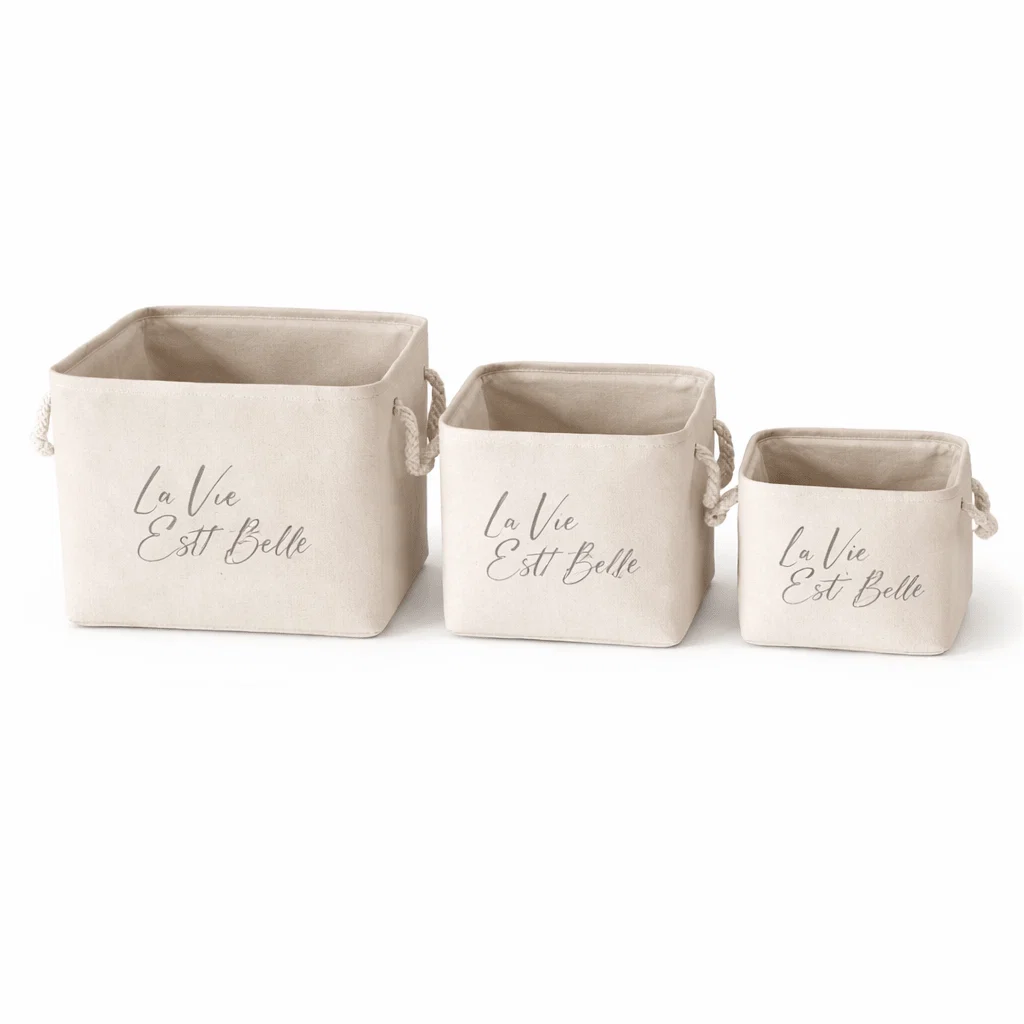 Crafted Lauren Taylor- Canvas Baskets with Text 12 D x10 Wx9 H Clean