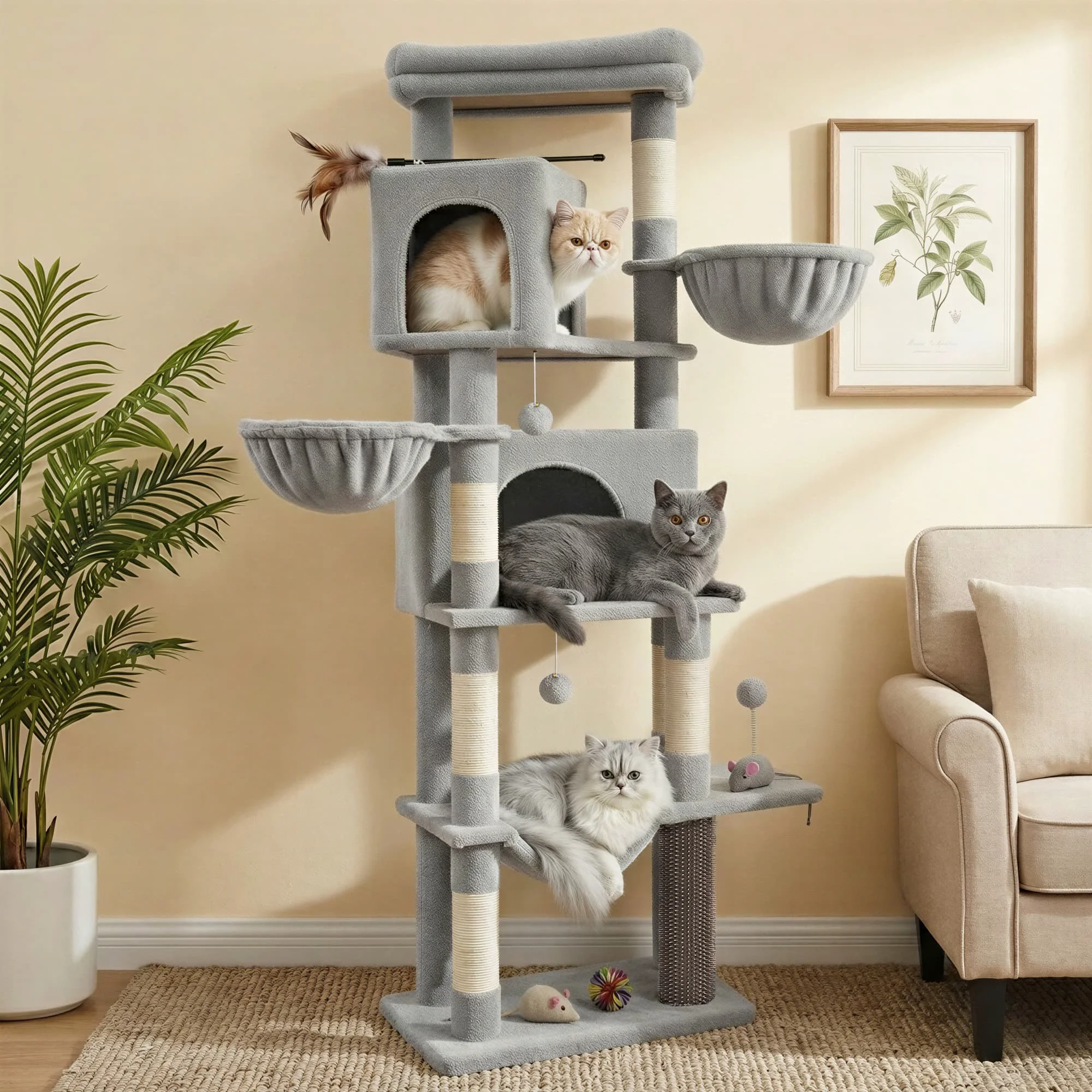 Responsible Feandrea Large multi level cat tree tower with self groomer and posts Contemporary