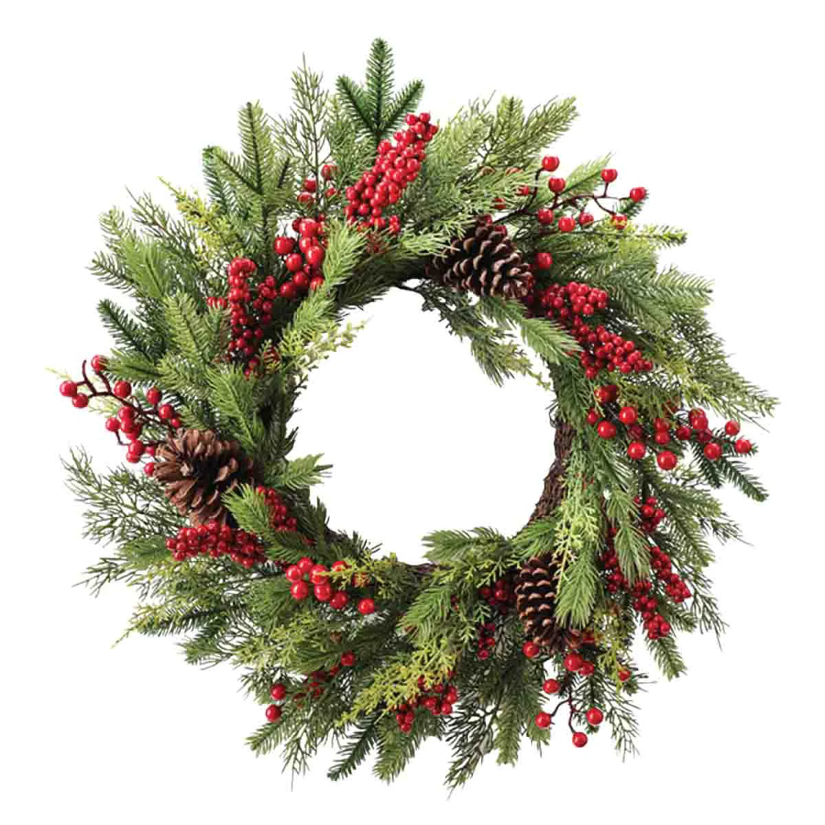 Practical Mixed Pine Wreath with Red Berrie 61cm Professional