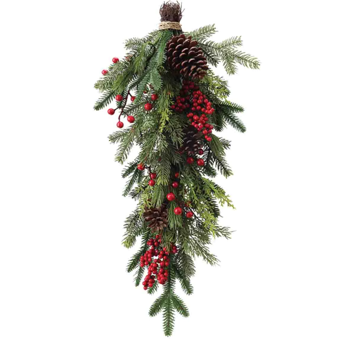 Dependable 71cm Mixed Pine Teardrop With Pinecones And Red Berries Enhanced