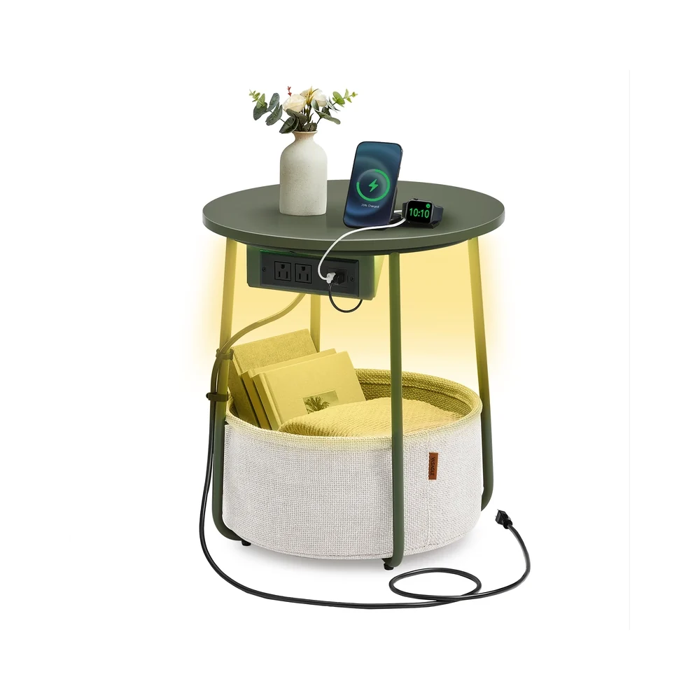Optimized VASAGLE Lilea Collection - Side Table with Charging Station Green