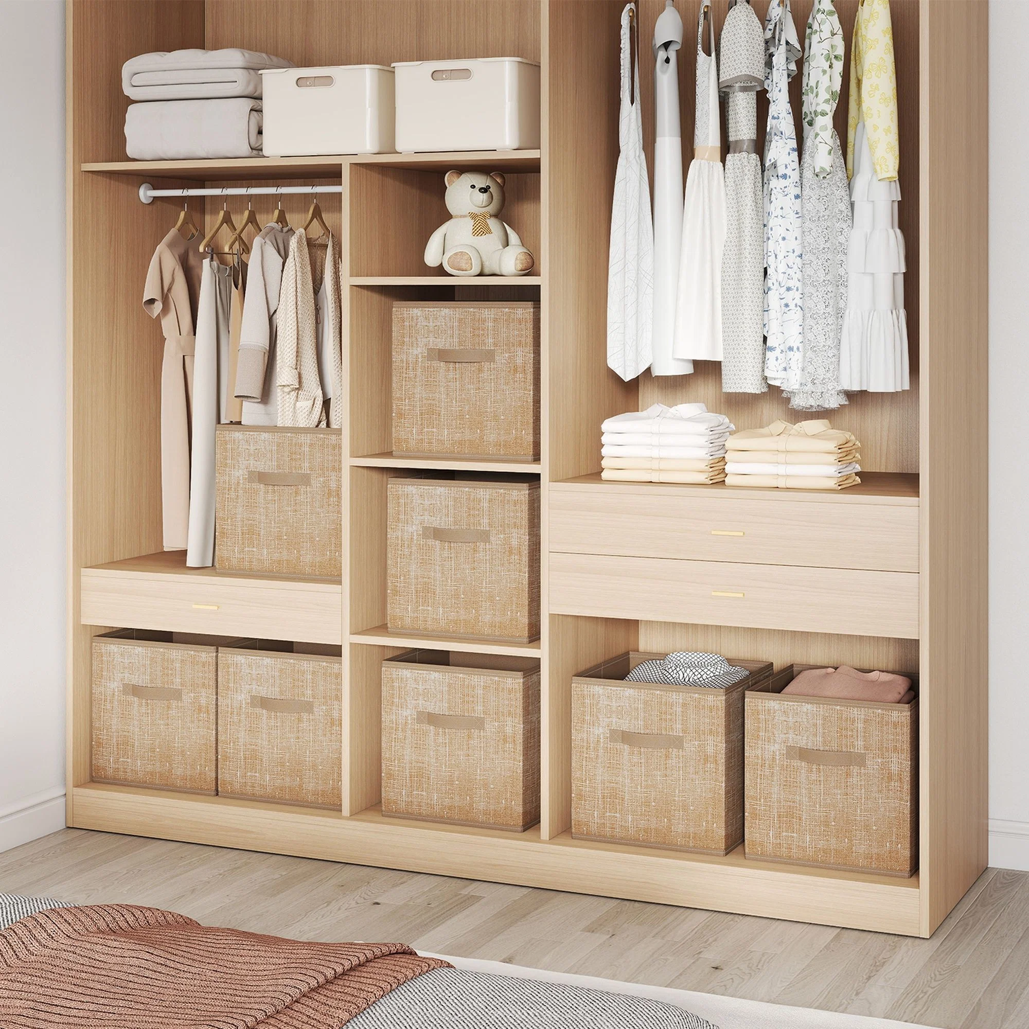 Durable SONGMICS SONGMICS Storage Cubes 13 x 13 x 13 Inches Non-Woven Fabric Bins with Double Handles Set of 8 Closet Organizers for Shelves Foldable for Clothes Sand Beige UROB833K03 Crafted