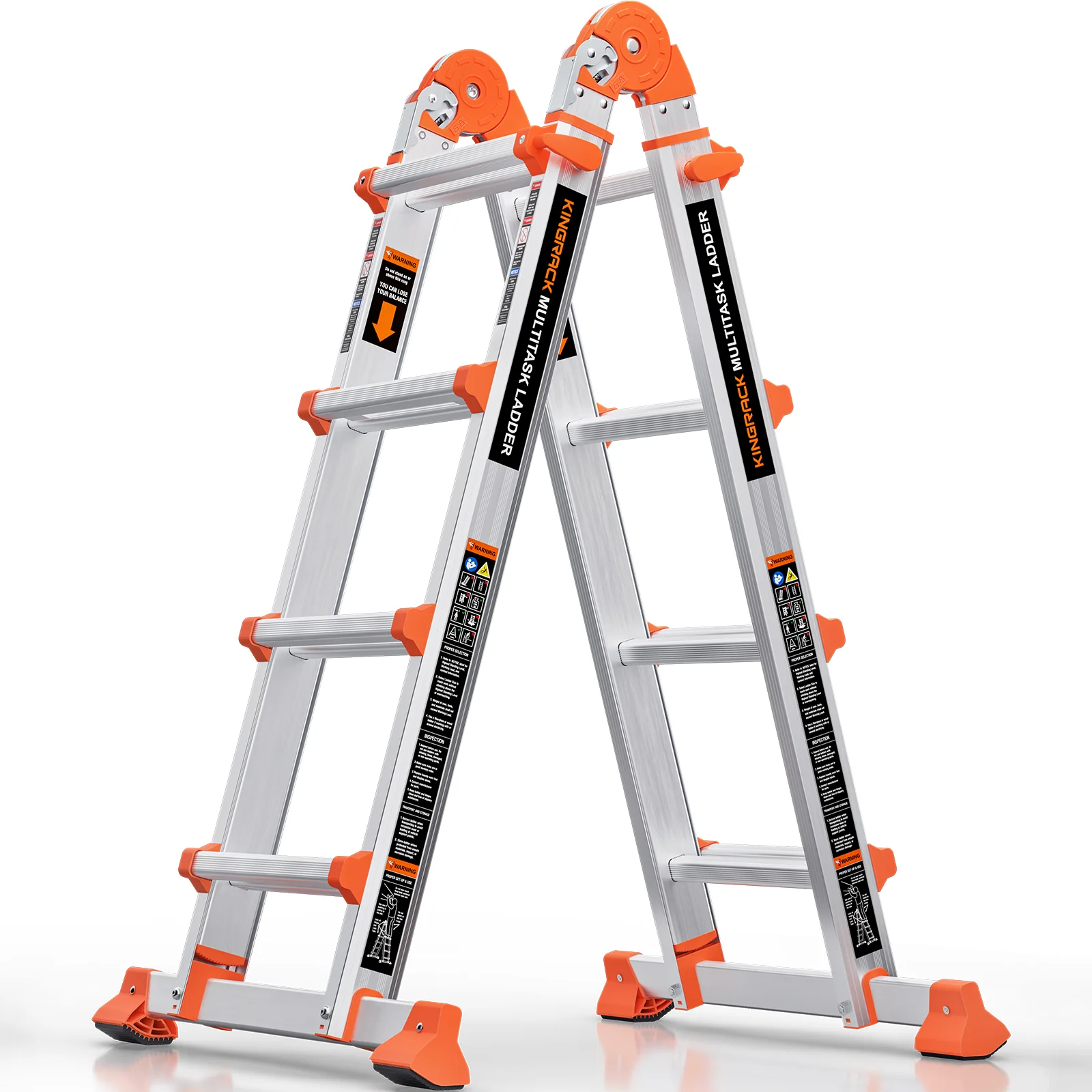 Elite KINGRACK Ladder A Frame 4 Step Extension Ladder 14 Ft Anti-Slip Multi Position Ladder with Stabilizer Bar 330 lbs Security Load Telescoping Aluminum Ladders for Stairs Home Outdoor Roof Work Functional