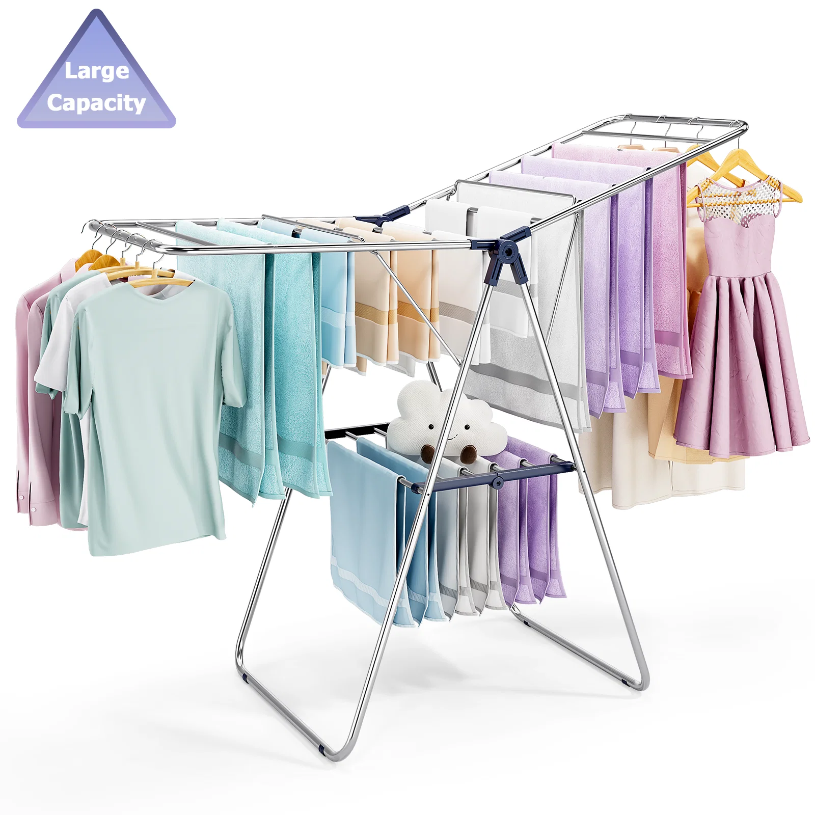 User-Friendly Clothes Drying Rack KK KINGRACK Foldable Drying Rack with 2 Gullwings amp Height-Adjustable Large-Capacity Laundry Drying Rack Indoor Outdoor Stainless Steel（158206） Practical