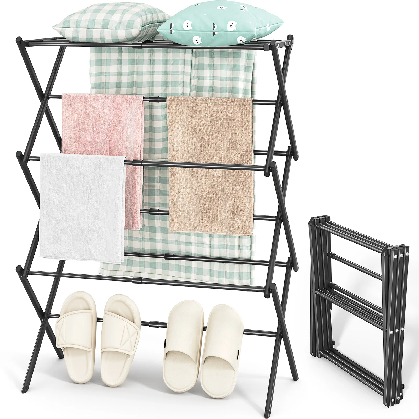 Relaxed KK KINGRACK Clothes Drying Rack Expandable amp Collapsible Steel Laundry Drying Racks Black 121501-Black Fast
