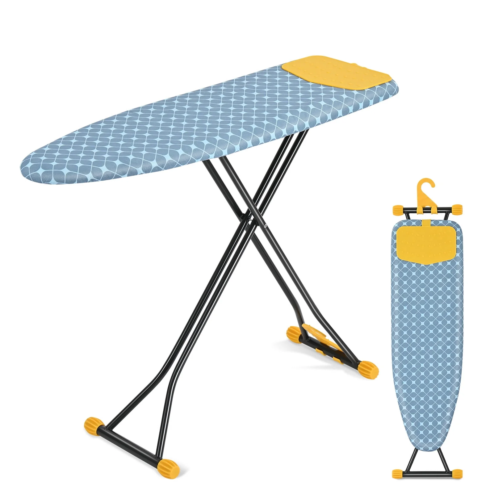 Premium Material KK KINGRACK Ironing Board Iron Board Full Size with Hanger amp Rotating Nonslip Feet 7 Level Height Adjustable 43x13 in Yellow P1343HT-19-28Y Top-Quality