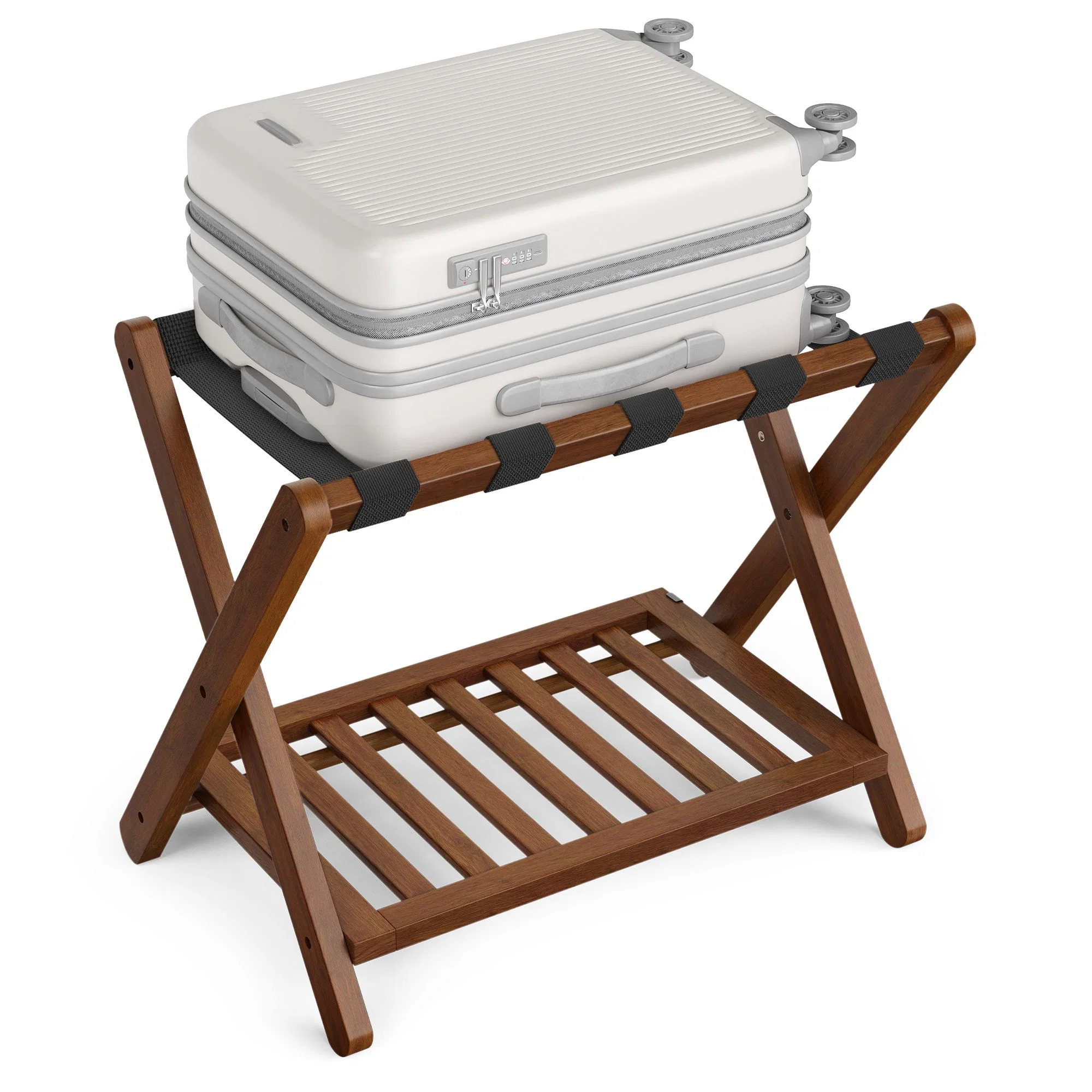 Recyclable SONGMICS SONGMICS Solid Wood Luggage Rack No Assembly Required Foldable Suitcase Stand Selected