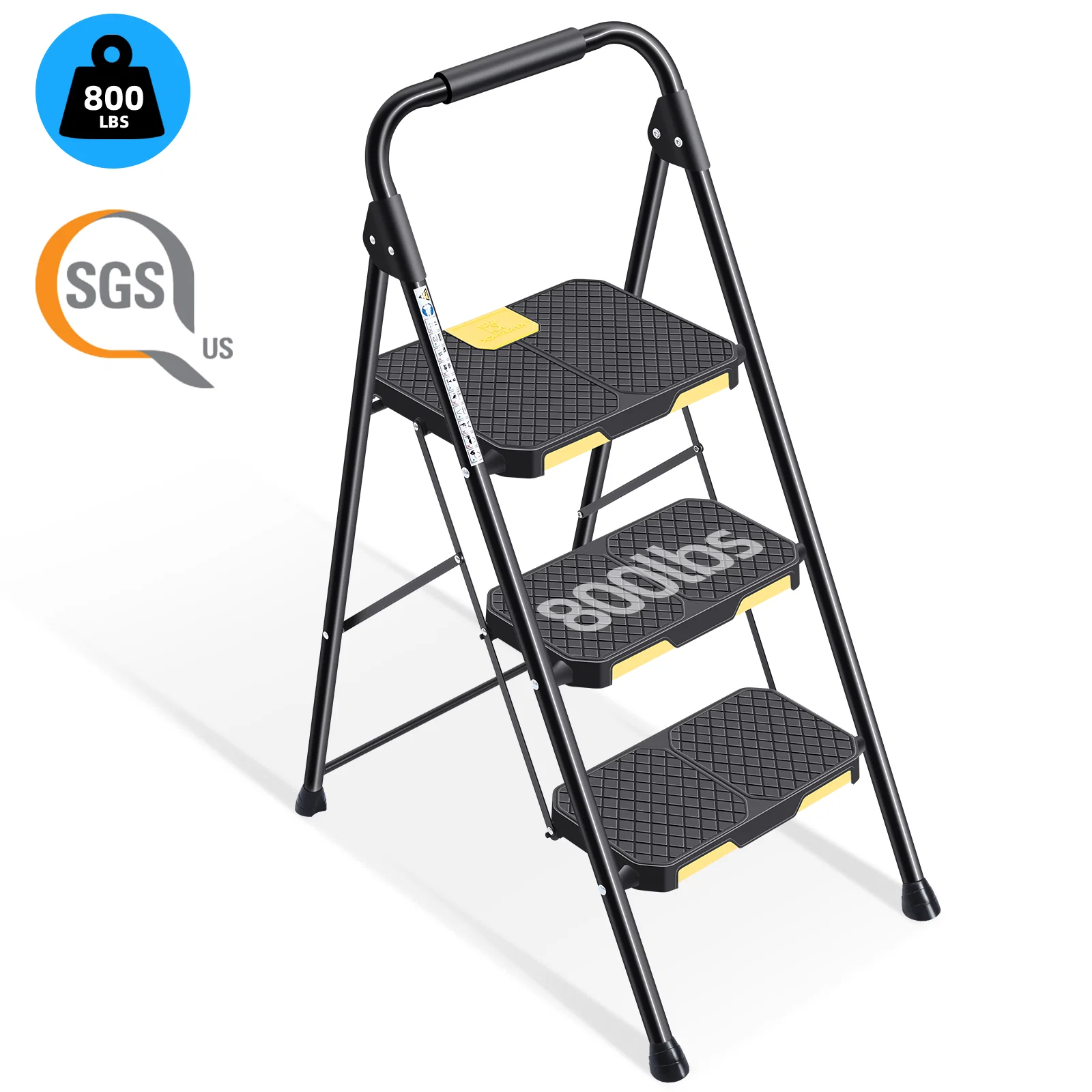 Contemporary KK KINGRACK 3 Step Ladder Folding Step Stool with Non-Slip Feet for Home 800 lbs Capacity Black Fast