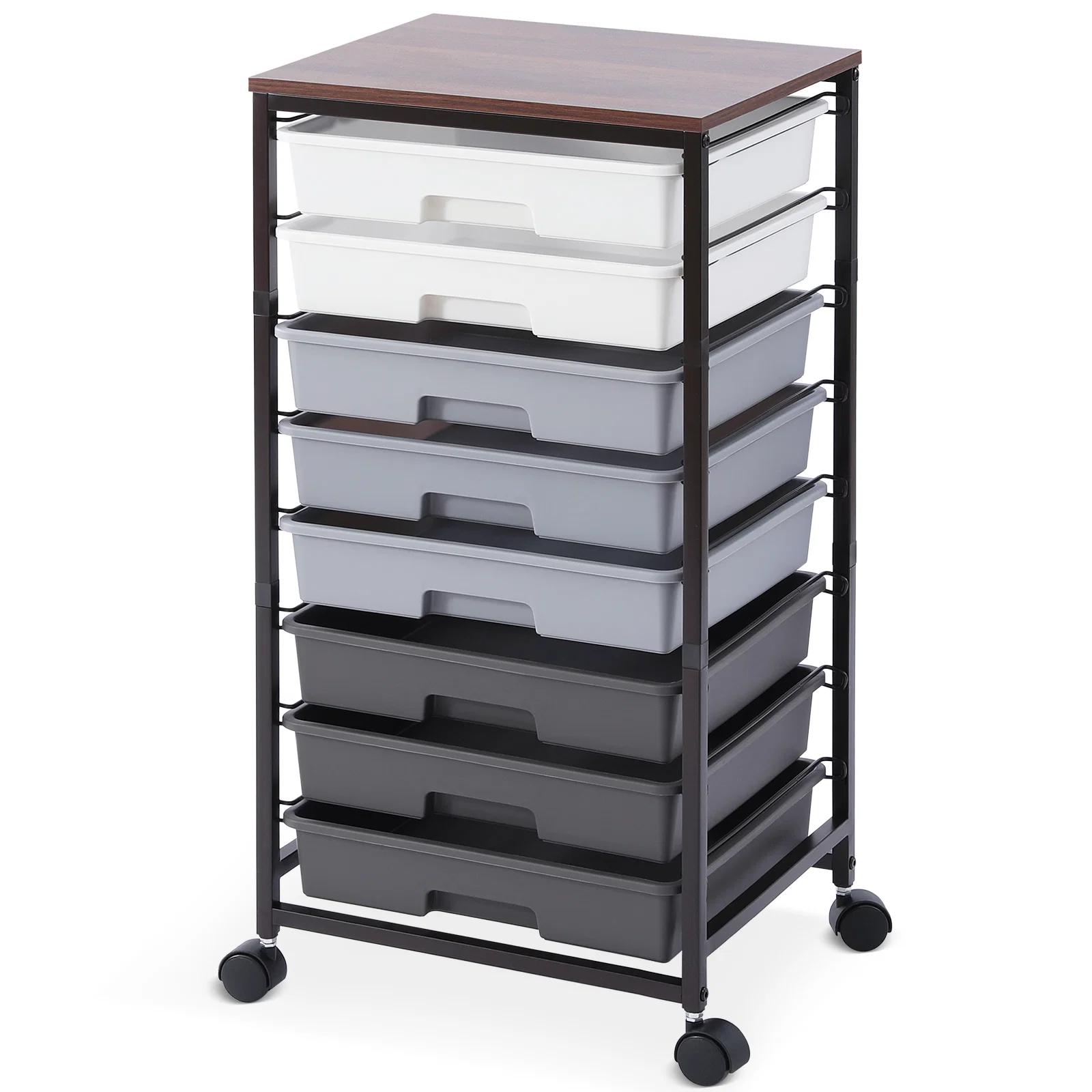 Official KK KINGRACK Storage Rolling Drawer Cart Rolling Cart with 8 Drawers and Wooden Tabletop Metal amp Plastic Gray（BZ830924-5） Powerful