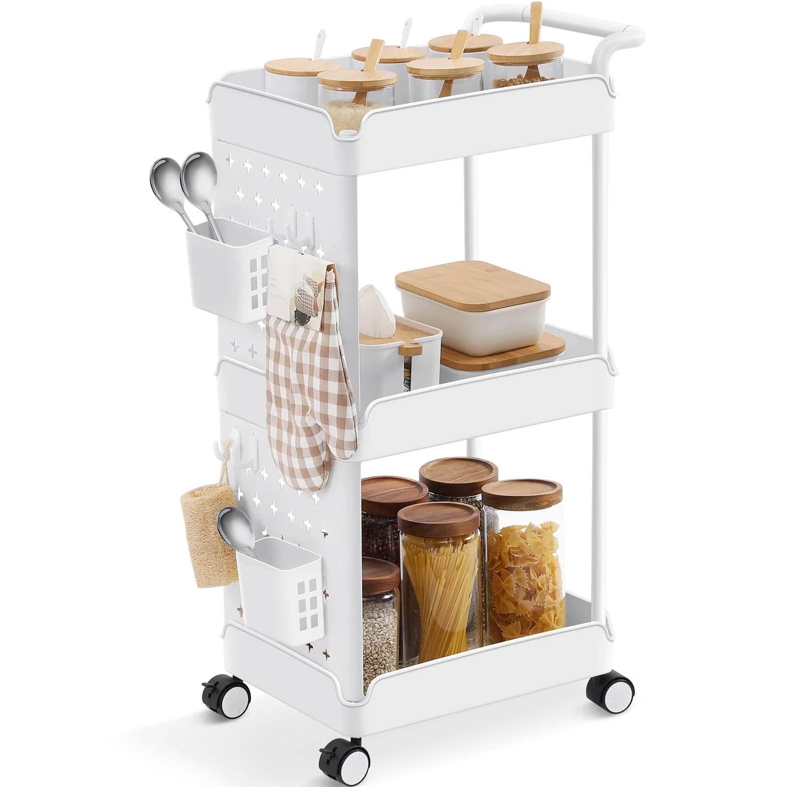 Secure KK KINGRACK 3-Tier Kitchen Rolling Storage Cart Bathroom Shelf Organizer with Wheels White RY810302-W Smooth